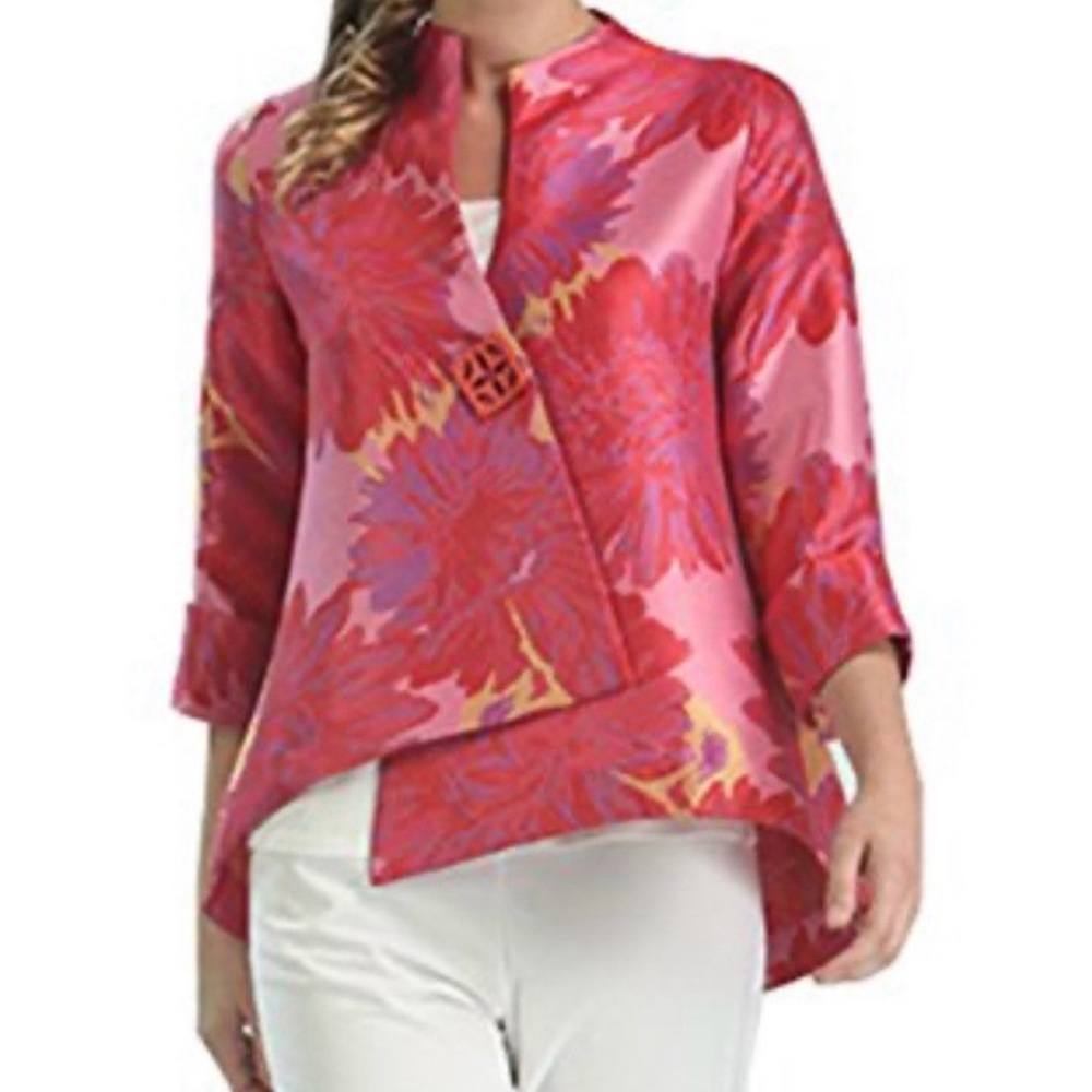 Connie Pink Asymmetrical 3/4 Sleeve Blouse